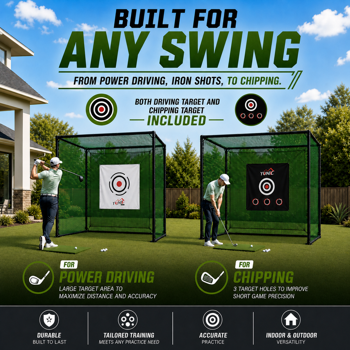 Golf Driving Cage – Green Net, Multiple Sizes