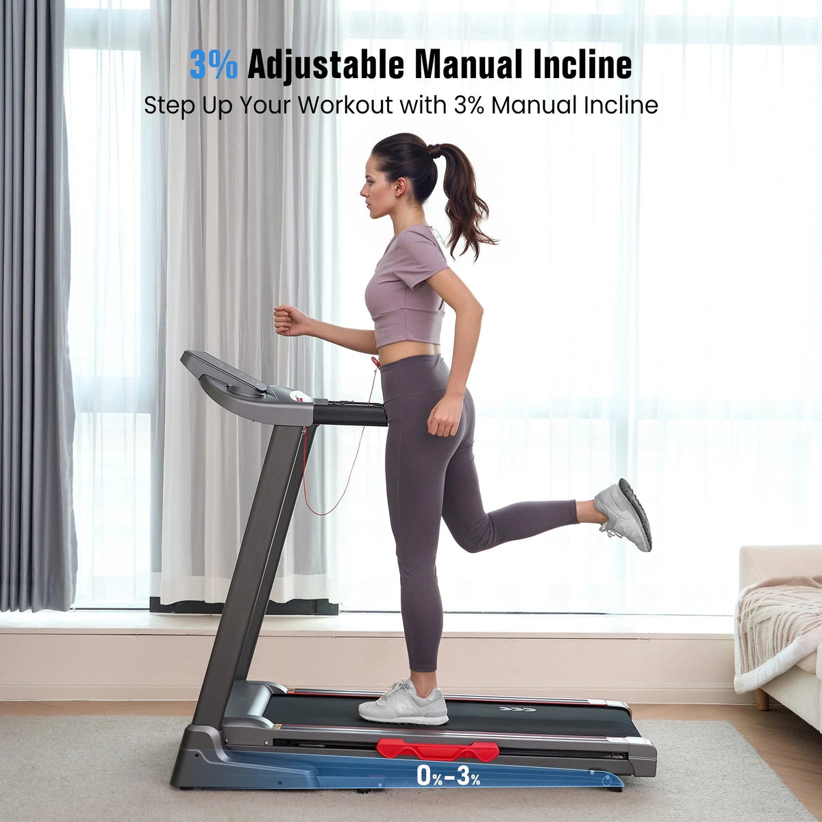 Treadmill for Home with 3 Level Manual Incline Smart APP USB Charging Foldable Running Electric Treadmill Gym