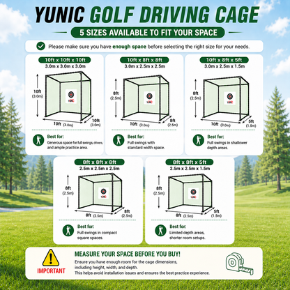 Golf Driving Cage – Green Net, Multiple Sizes
